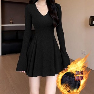 针织连衣裙气质显瘦收Y腰秋冬短裙 舒胡蕾长袖 350克棉一体绒