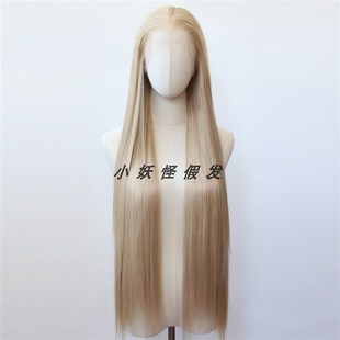 亚麻金前蕾丝化纤高温丝大蕾丝假发套金棕色1米超长直发整顶假发