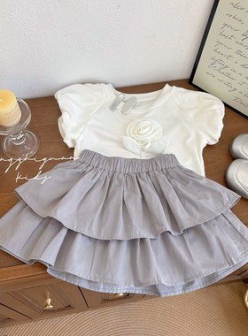 韩版时尚夏款儿童灰色蓬蓬裙裤纯色百搭少女洋气女U童宝宝公主裙