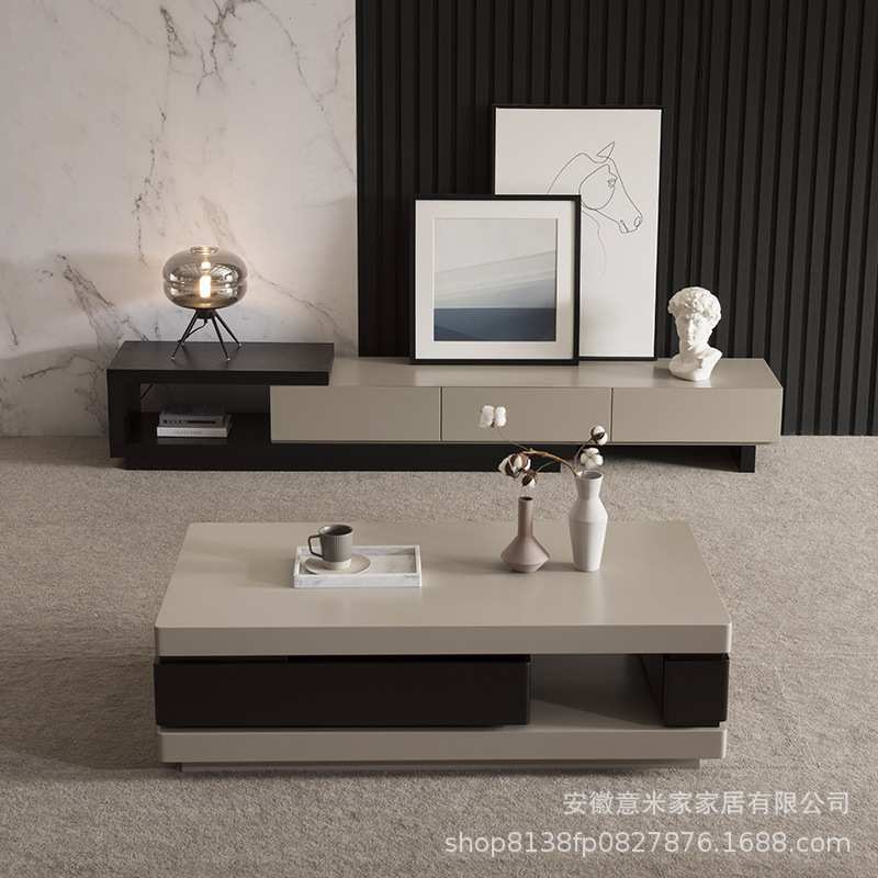 意式极简轻奢烤漆茶几现代简约小户型方形高端家用客厅可旋转茶几