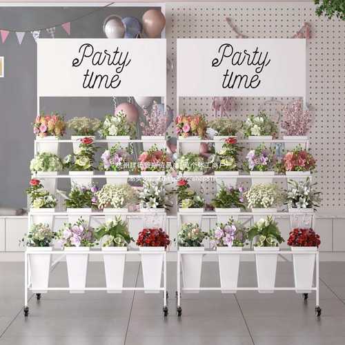 铁艺鲜花架子可移动带广告板阶梯多层花店方桶花店花桶展示架花架