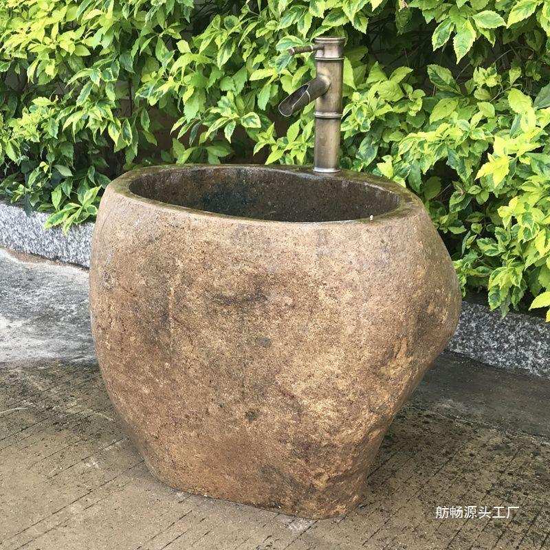 石头拖把池复古庭院墩布池天然石艺术拖把盆家用花园户外水槽代发