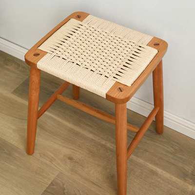 樱桃木梳妆凳子实木北欧简约成人编绳方凳家用日式黑胡桃木高吧凳