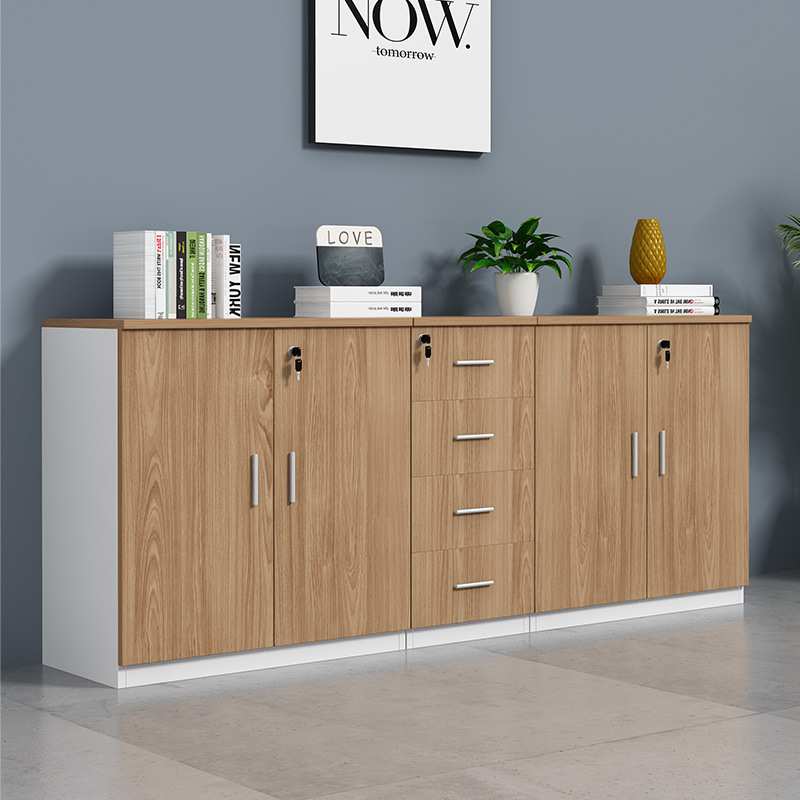 办公室落地文件柜档案柜木质储物柜矮柜小柜子带锁办公资料柜白色