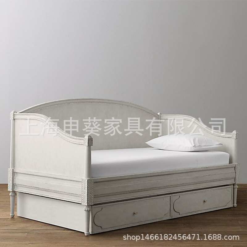 美式乡村卧室实木沙发床欧式复古雕花儿童推拉沙发床多功能沙发椅