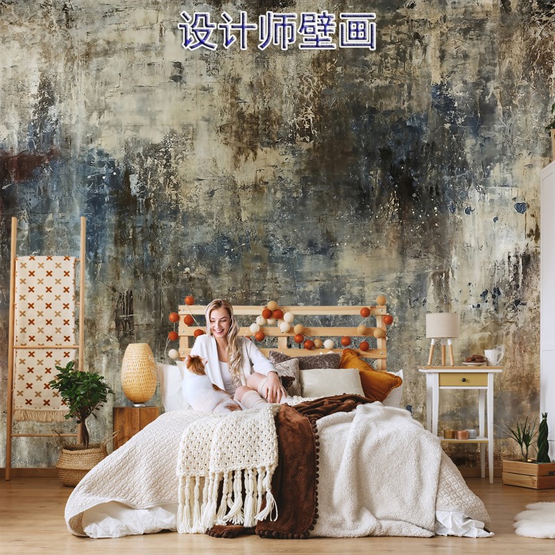 现代艺术诧寂风涂鸦壁纸高级感叙利亚工业风墙布客厅背景墙纸壁画