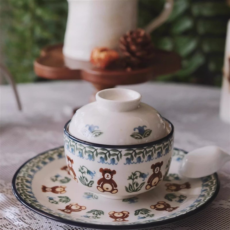 优选茶碗蒸蛋炖盅波佐见蒸蛋碗炖罐婴儿隔水炖盅陶瓷带盖汤盅波兰