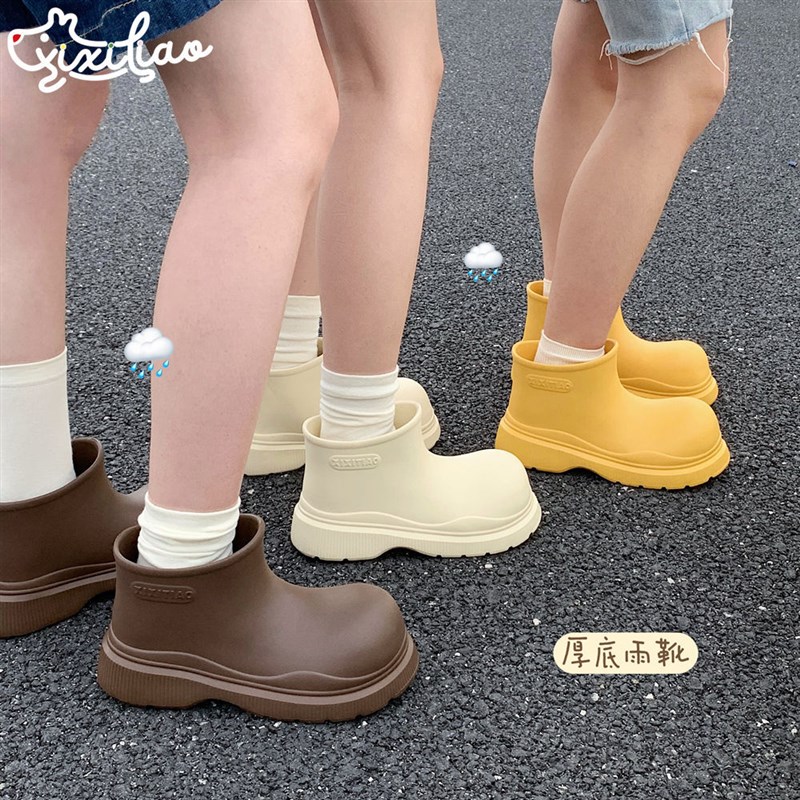 韩版时尚女士短筒雨靴室外防滑防水春夏季简约风纯色成人雨鞋