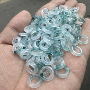 翡翠色飘蓝花大孔玉扣圆环玉石散珠甜甜圈吊环跑环饰品配件珠子