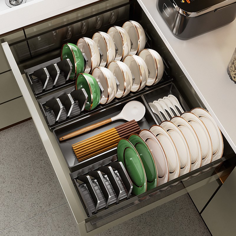 厨房橱柜内置式碗碟收q纳架放碗架沥水架碗盘置物架家用厨柜板改