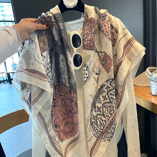 告白热气球~亚麻手感围巾女夏130方巾百搭旅游防晒办公室护颈披肩