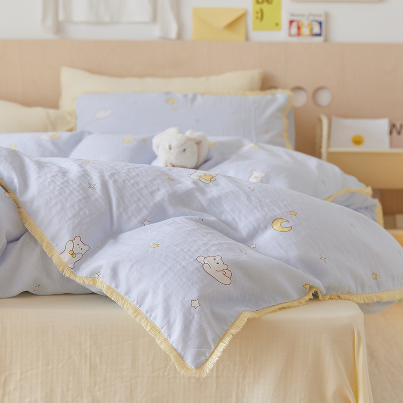 春夏透气全棉柔软双层纱儿童卡通三四件套男女孩1.5*2被单套