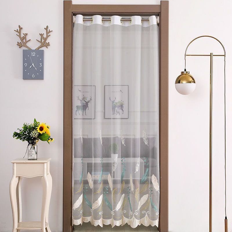 伸缩杆防蚊门帘免打孔家用透明卧室外门隔断帘绣花透气防蚊帘网红