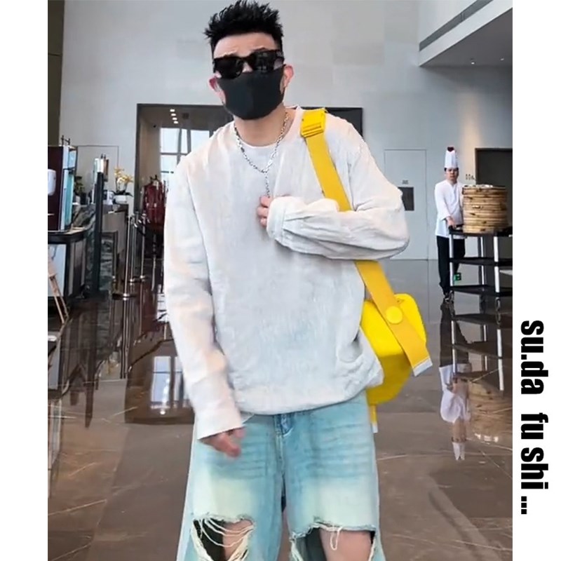 素搭早秋新款轻薄透气防晒T恤男宽松百搭纯色圆领长袖亚麻打底衫