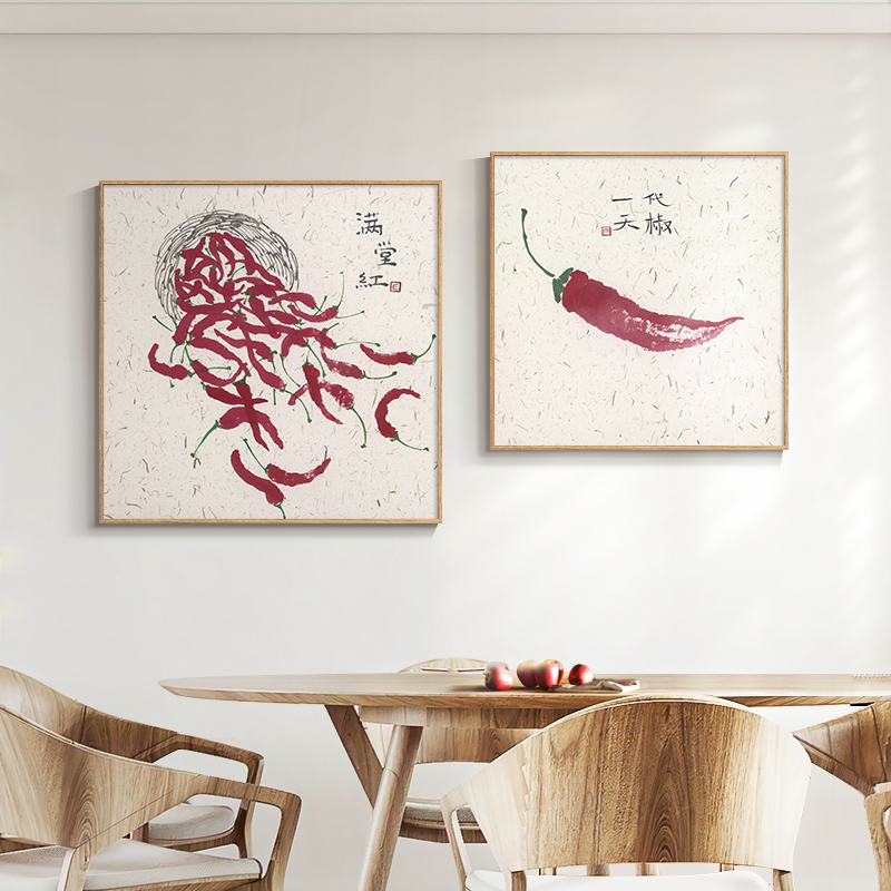 餐厅装饰画日式原木风餐桌挂画饭店背景墙墙面装饰新中式客厅壁画图片