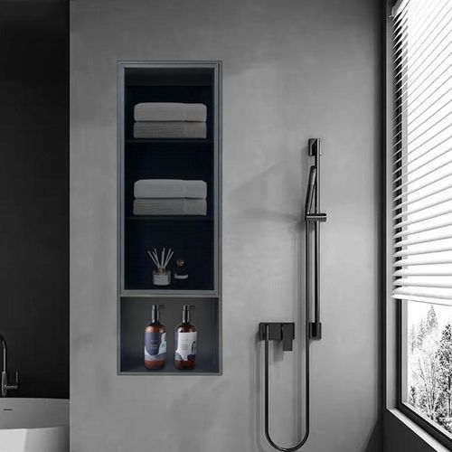 不锈钢壁龛带玻璃门枪灰卫生间嵌入式遮挡门客厅柜浴室置物架定制