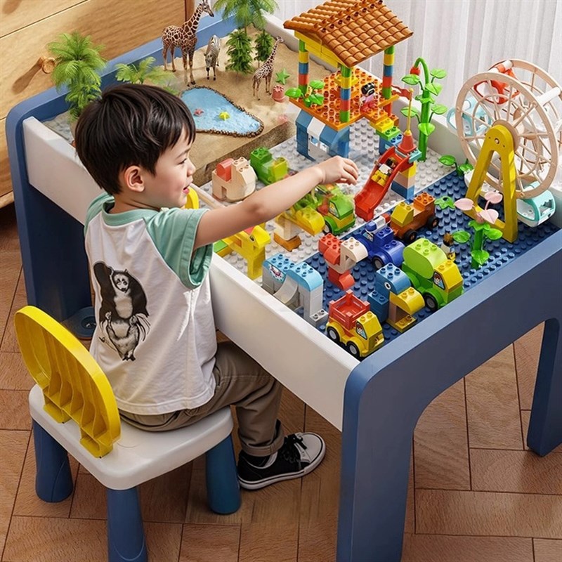 六一儿童节礼物大颗粒男女孩宝宝益智拼装多功能木质玩具积木桌子