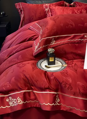 中式婚庆大红色四件套提花结婚被套新婚床上用品婚房陪嫁喜被