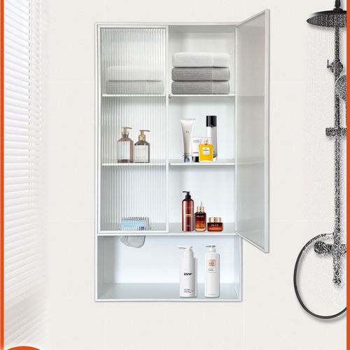 奶油风304不锈钢壁龛嵌入式带玻璃门卫生间浴室置物架柜成品定制