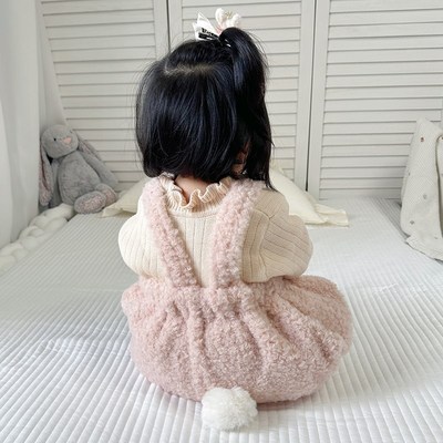 韩版秋冬女宝宝连体衣套装周岁百天背带包屁衣打底衫加绒冬装爬服