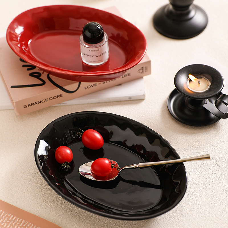 舍里韩式纯色手捏不规则椭圆陶瓷早餐盘盘子菜盘家用鱼盘深盘汤盘,餐饮具,盘,淘宝优惠券,粉丝福利购,淘宝优惠卷