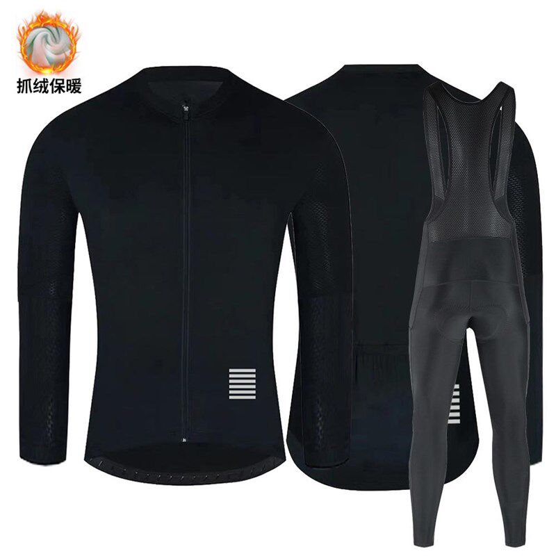 5~15抓绒骑行服防风保暖长袖长裤男款公路山地车秋冬季加绒加厚