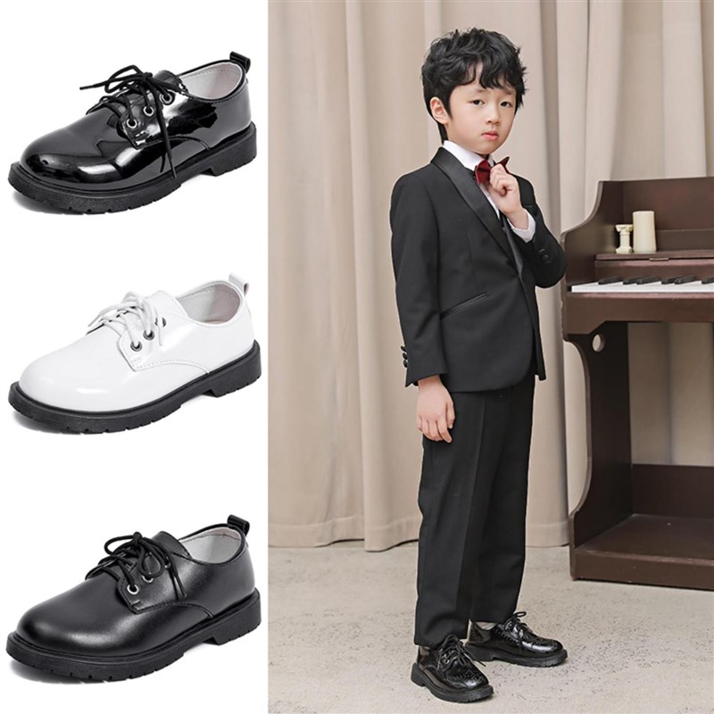 儿童表演出鞋白色学生单鞋礼仪花童鞋英伦风春秋女黑色男童小皮鞋