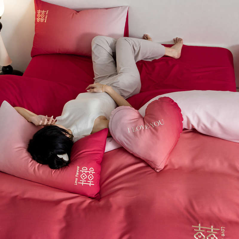 结婚四件套婚床上用品秋冬磨毛红色床单被套喜庆女方陪嫁礼送新人