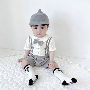 春夏季连体衣帅气男宝宝婴儿百天满月服装绅士哈衣婴儿连体衣爬服