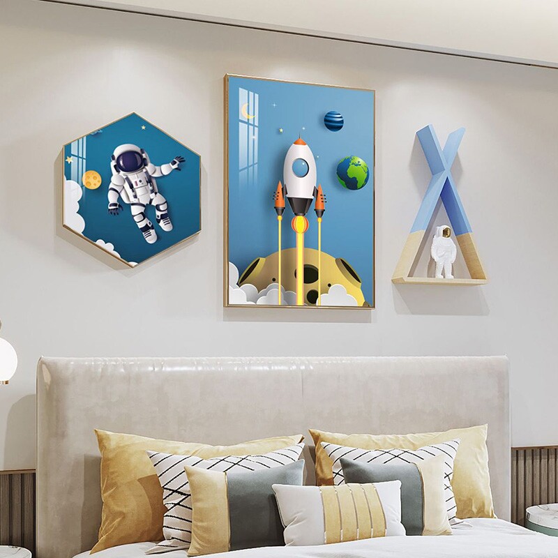 女孩卧室床头挂画可爱卡通男生儿童房间装饰画粉色公主房温馨壁画