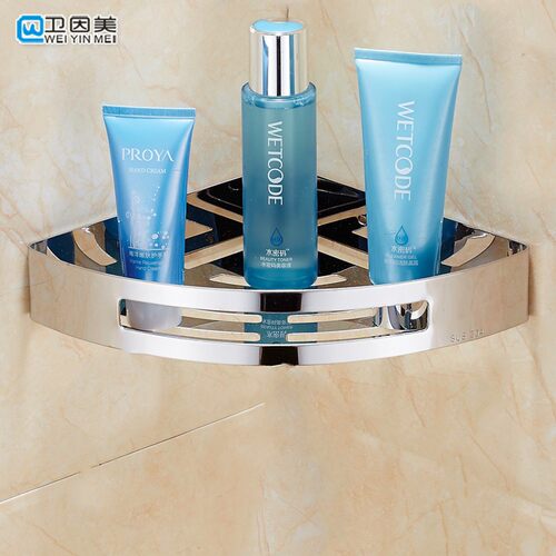 加厚304不锈刚板网篮 卫生间三层转角架 浴室用品双层置物架带钩