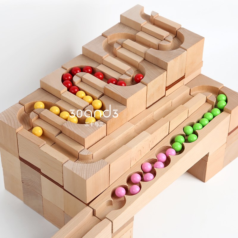 实木轨道积木滚珠玩具连续发球器男女孩拼搭益智3-6岁幼儿园礼物