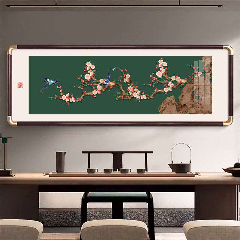 喜上枝头客厅装饰画新中式高级感沙发背景墙挂画横幅喜庆花鸟壁画