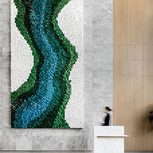 现代简约客厅装饰画手工木块拼贴立体抽象画样板间挂画