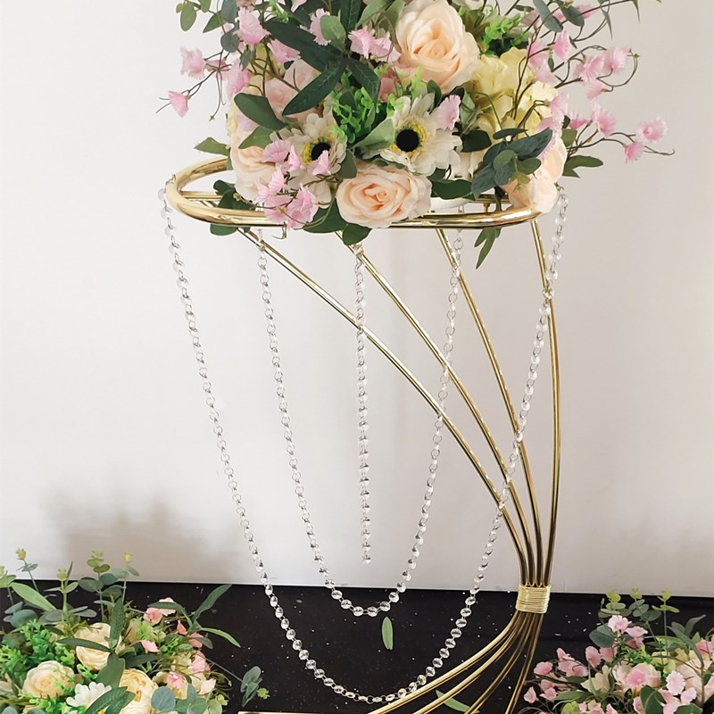 婚礼婚庆道具新鱼尾路引花架子金色几何摆件舞台背景布置花器橱窗