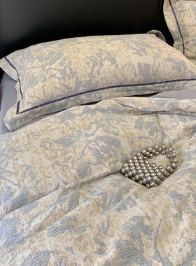 秋冬高级感立体提花磨毛四件套全棉加厚蓝色被套1.8m床上用品