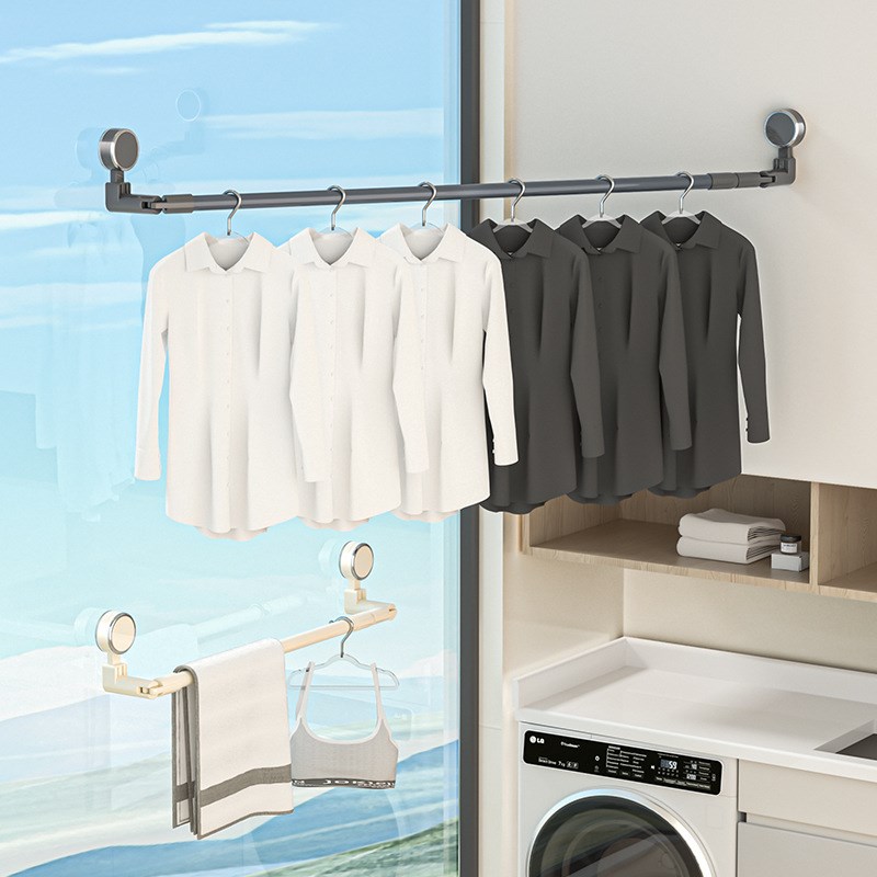 吸盘晾衣架阳台晾衣家用免打孔置物架伸缩晾衣杆晾晒架挂式晾衣架