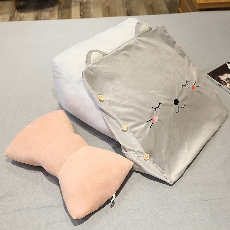 可爱猫咪靠垫床头大靠背三角抱枕学生宿舍单人床上沙发靠枕可拆洗