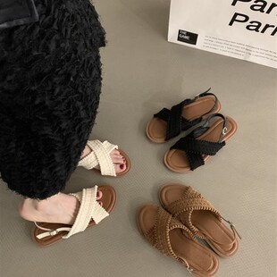 仙女风法式软底绝美凉鞋2024今子流行新款女夏外穿平底凉拖女鞋子