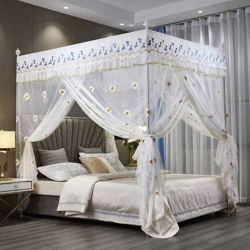 新款宫廷落地蚊帐家用绣花1.5米1.8m床三开门公主风支架加密加厚