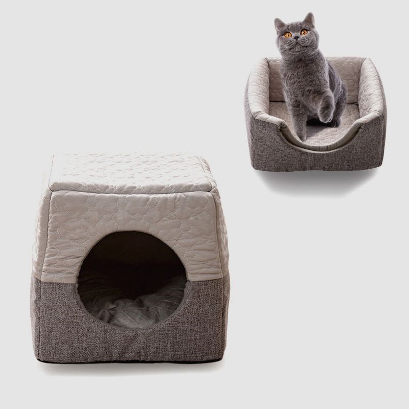 新品宠物猫床亚麻凉感两用猫房小型犬狗垫四季可用猫窝狗窝宠物窝