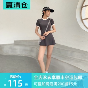 金珠2021年新款连体显瘦泳衣女夏保守遮肚仙气海边学生小胸游泳衣