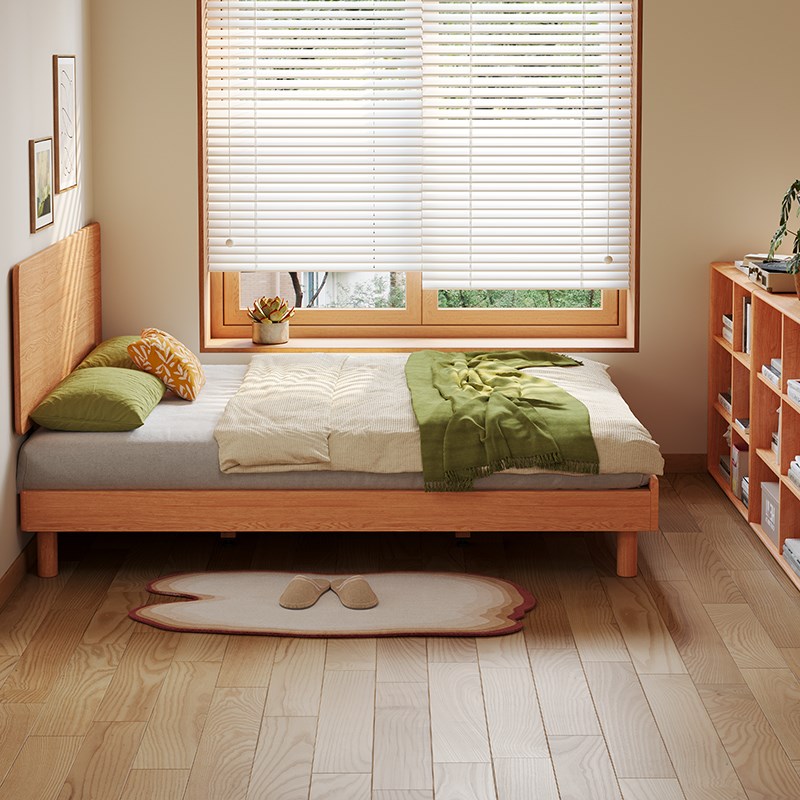 实木儿童床1米2次卧极窄超薄床头小户型白蜡木原木齐边1.35单人床