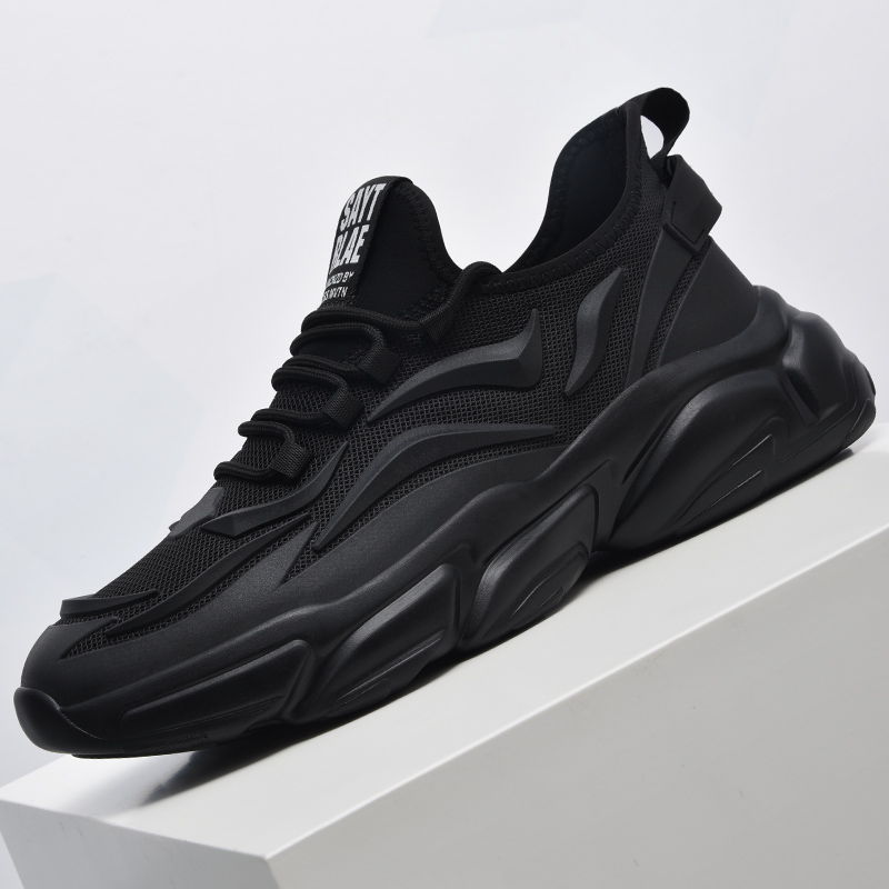 男鞋春季新款潮透气男士运动鞋黑色网面鞋子男冬款增高休闲老爹鞋