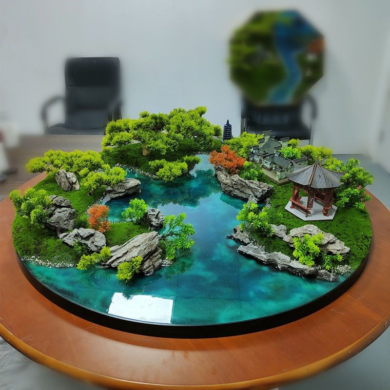 酒店饭店餐桌摆件转盘花大圆桌装饰品青龙石装饰品电动转盘盆景花