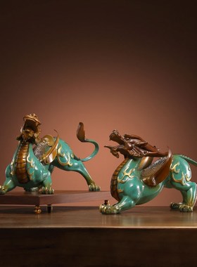 全铜貔貅摆件皮丘一对工艺品客厅办公室皮休雕塑开业礼品摆件