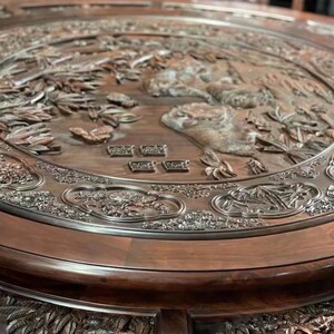 仙游红木 老挝大红酸枝老黑料2米餐厅象头圆餐桌交趾黄檀实木家具