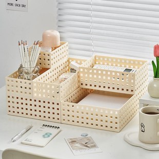 桌面收纳盒e文具文件整理盒a4纸收纳筐可叠加收纳置物架杂物储物