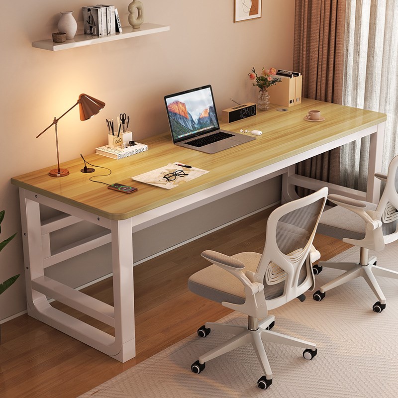 双人电脑桌书桌学生家用卧室学习写字桌现代简约并排实木办公桌子