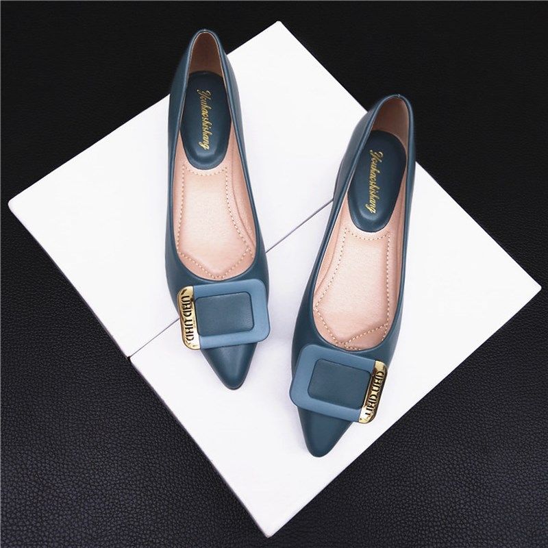 尖头粗跟女单鞋气质2025春季新款百搭平底鞋软底法式中跟淑女瓢鞋,女鞋,浅口单鞋,淘宝优惠券,粉丝福利购,淘宝优惠卷